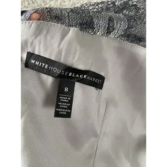 Women’s White House Black Market Dress Gray Silver Size 8 Sheer Bell Sleeves - Picture 3 of 8